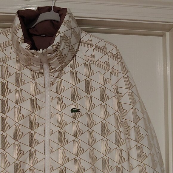 Lacoste Reversible Puffer Jacket Unisex Monogram Logo & Solid Brown Water Repell - Picture 6 of 16